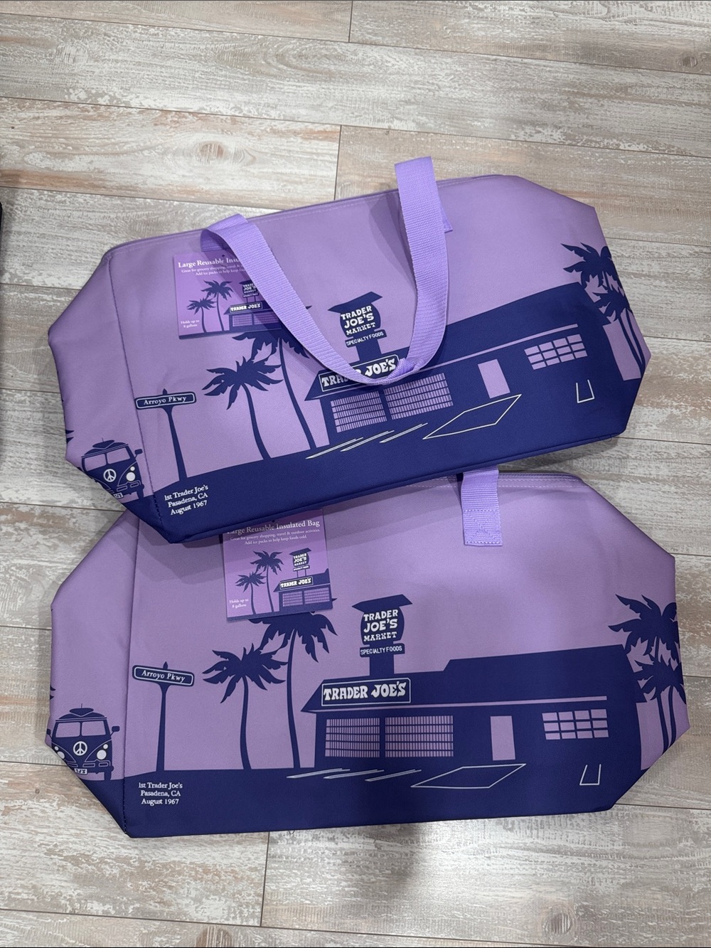 2 Trader Joe's Large Reusable Insulated Lavender Bag